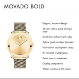 Movado Bold Gold Dial Gold Mesh Bracelet Watch for Women - 3600242 Authentic Buy Shop Now
