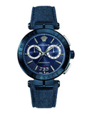 Versace Aion Chronograph Blue Dial Blue Leather Strap Watch for Men - VBR070017 Authentic Buy Shop Now
