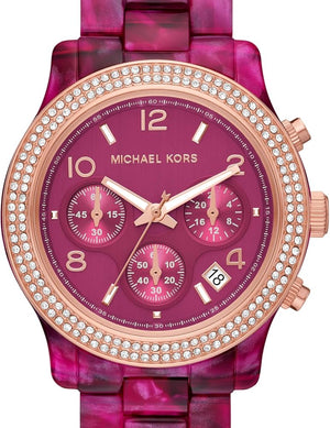 Michael Kors Runway Chronograph Red Dial Red Steel Strap Watch for Women - MK7425 Authentic Buy Shop Now