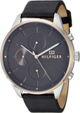 Tommy Hilfiger Chase Chronograph Quartz Grey Dial Black Leather Strap Watch For Men - 1791488 Authentic Buy Shop Now