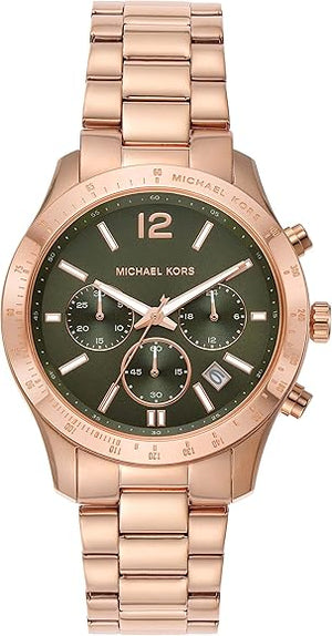 Michael Kors Berkley Chronograph Green Dial Rose Gold Steel Strap Watch For Women - MK7412 Authentic Buy Shop Now