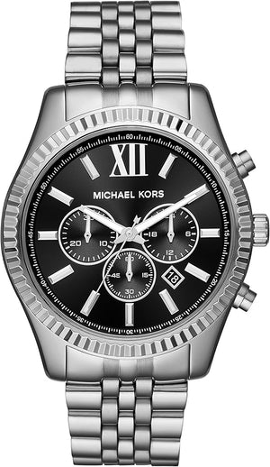 Michael Kors Lexington Chronograph Black Dial Black Steel Strap Watch For Men - MK8602 Authentic Buy Shop Now