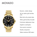 Movado Series 800 Black Dial Gold Steel Strap Watch For Men - 2600145 Authentic Buy Shop Now