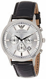 Emporio Armani Classic Chronograph Silver Dial Black Leather Strap Watch For Men - AR2432 Authentic Buy Shop Now