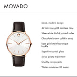 Movado Ultra Slim White Dial Brown Leather Strap Watch For Men - 0607089 Authentic Buy Shop Now
