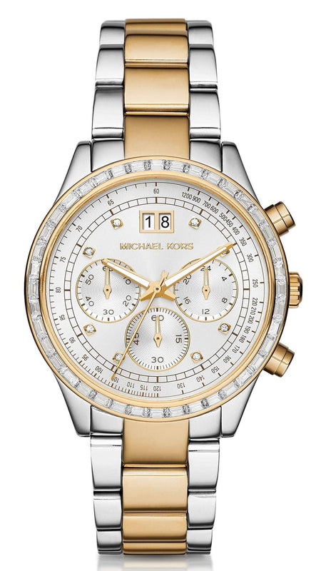 Michael Kors Brinkley Chronograph Silver Dial Two Tone Steel Strap Watch for Women - MK6188 Authentic Buy Shop Now
