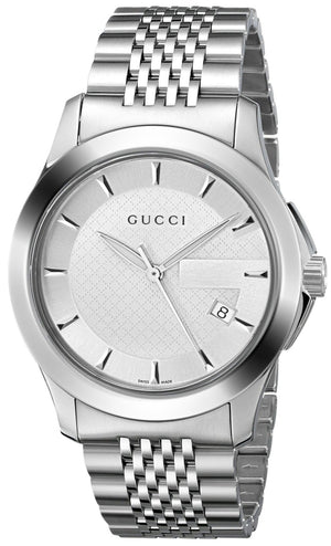 Gucci G Timeless Silver Dial Silver Steel Strap Watch For Men - YA126401 Authentic Buy Shop Now