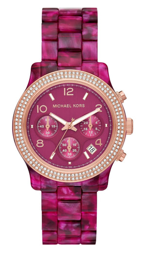 Michael Kors Runway Chronograph Red Dial Red Steel Strap Watch for Women - MK7425 Authentic Buy Shop Now