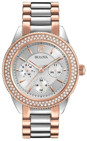 Bulova Crystal Collection Silver Dial Two Tone Steel Strap Watch for Women - 98N100 Authentic Buy Shop Now