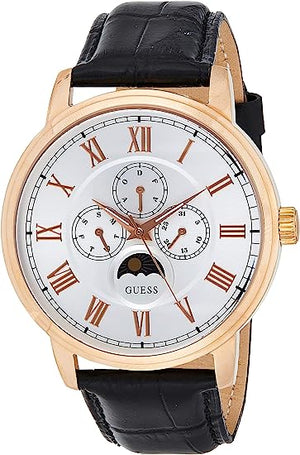 Guess Delancy Quartz Silver Dial Black Leather Strap Watch For Men - W0870G2 Authentic Buy Shop Now
