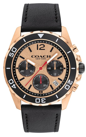 Coach Kent Chronograph Rose Gold Dial Black Leather Strap Watch for Men - 14602559 Authentic Buy Shop Now