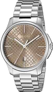 Gucci G Timeless Quartz Brown Dial Silver Steel Strap Watch for Men - YA126317 Authentic Buy Shop Now