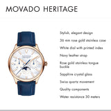 Movado Heritage Celestograf White Mother of Pearl Dial Blue Leather Strap Watch For Women - 3650011 Authentic Buy Shop Now