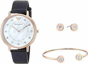 Emporio Armani Kappa Mother of Pearl Dial Black Leather Strap Watch For Women - AR80011 Authentic Buy Shop Now