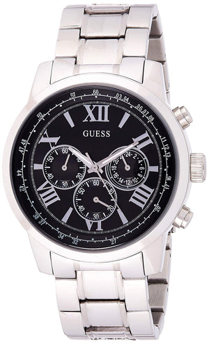 Guess Horizon Chronograph Quartz Black Dial Silver Steel Strap Watch For Men - W0379G1 Authentic Buy Shop Now