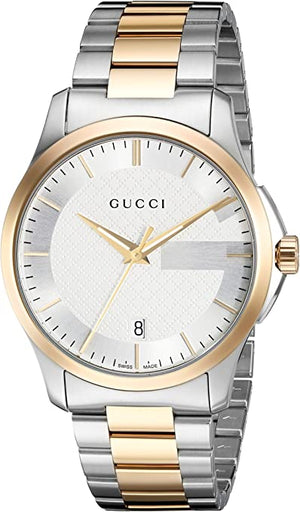 Gucci G Timeless Silver Dial Two Tone Steel Strap Watch For Men - YA126474 Authentic Buy Shop Now