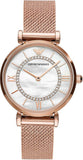 Emporio Armani Gianni T Bar Mother of Pearl Dial Rose Gold Mesh Bracelet Watch For Women - AR11320 Authentic Buy Shop Now