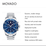 Movado Series 800 Chronograph Blue Dial Silver Steel Strap Watch For Men - 2600141 Authentic Buy Shop Now