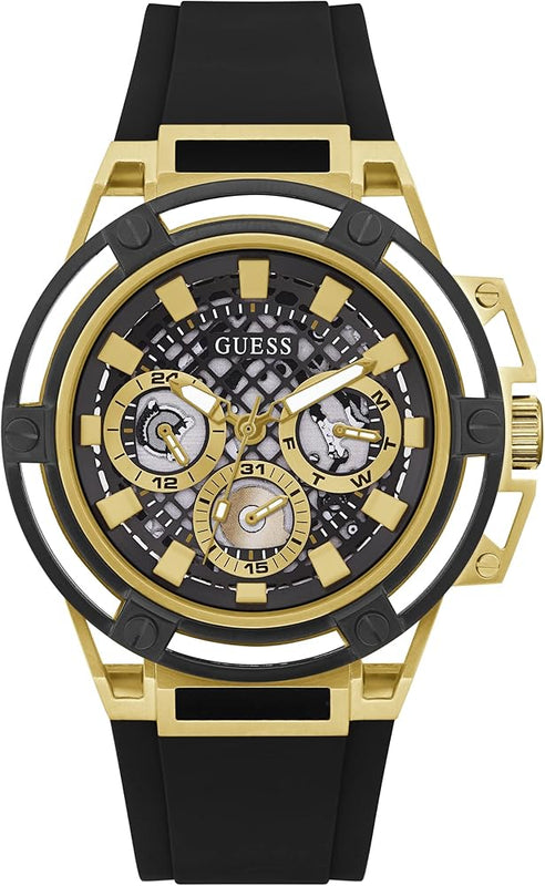Guess Matrix Multifunction Gold Dial Black Rubber Strap Watch For Men - GW0423G2 Authentic Buy Shop Now
