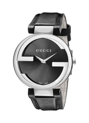 Gucci G Interlocking Black Dial Black Leather Strap Watch For Women - YA133301 Authentic Buy Shop Now