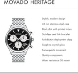 Movado Heritage Calendoplan Chronograph Black Dial Silver Steel Strap Watch for Men - 3650014 Authentic Buy Shop Now