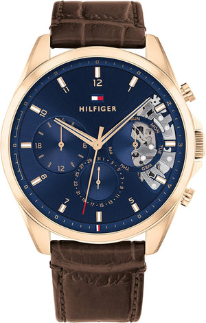 Tommy Hilfiger Baker Chronograph Blue Dial Brown Leather Strap Watch For Men - 1710453 Authentic Buy Shop Now