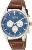 Hugo Boss Pioneer Chronograph Blue Dial Brown Leather Strap Watch For Men - 1513709 Authentic Buy Shop Now