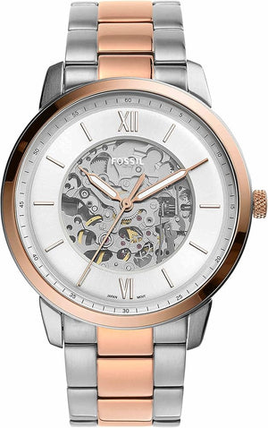 Fossil Neutra Automatic Skeleton White Dial Two Tone Steel Strap Watch for Men - ME3196 Authentic Buy Shop Now