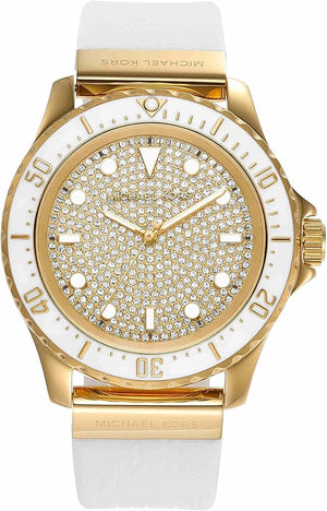 Michael Kors Everest Analog Gold Dial White Silicone Strap Watch For Women - MK7357 Authentic Buy Shop Now