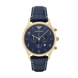 Emporio Armani Chronograph Midnight Blue Dial Blue Leather Strap Watch For Men - AR1862 Authentic Buy Shop Now