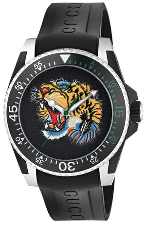 Gucci Dive Tiger Black Dial Black Rubber Strap Watch For Men - YA136318 Authentic Buy Shop Now