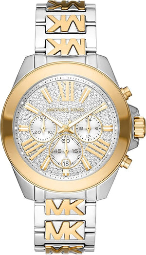 Michael Kors Wren Chronograph Crystals Silver Two Tone Steel Strap Watch for Women - MK6953 Authentic Buy Shop Now