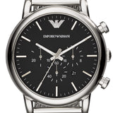 Emporio Armani Classic Chronograph Black Dial Silver Mesh Bracelet Watch For Men - AR1808 Authentic Buy Shop Now