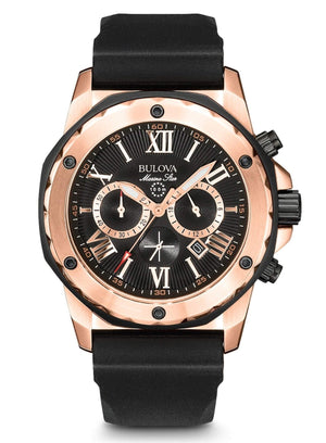 Bulova Marine Star Chronograph Black Dial Black Rubber Strap Watch for Men - 98B104 Authentic Buy Shop Now