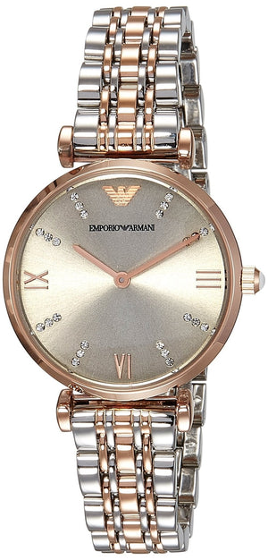 Emporio Armani Gianni T Bar Grey Dial Two Tone Steel Strap Watch For Women - AR1840 Authentic Buy Shop Now