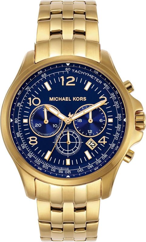 Michael Kors Pilot Quartz Blue Dial Gold Steel Strap Watch For Men - MK9125 Authentic Buy Shop Now