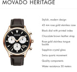 Movado Heritage Calendoplan Chronograph Black Dial Brown Leather Strap Watch for Men - 3650021 Authentic Buy Shop Now