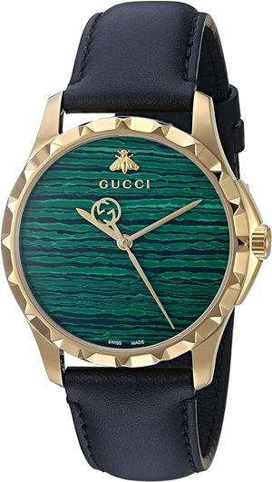 Gucci Le Marche Des Merveilles Quartz Green Dial Black Leather Strap Watch For Women - YA126463 Authentic Buy Shop Now