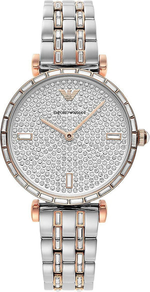 Emporio Armani Gianni T-Bar Silver Dial Two Tone Steel Strap Watch For Women - AR11293 Authentic Buy Shop Now