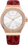 Michael Kors Lennox Three Hand Silver Dial Red Leather Strap Watch For Women - MK7308 Authentic Buy Shop Now