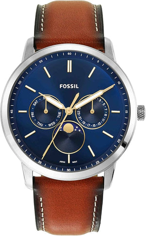 Fossil Neutra Minimalist Moonphase Blue Dial Brown Leather Strap Watch for Men - FS5903 Authentic Buy Shop Now