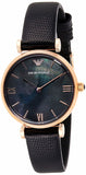 Emporio Armani Gianni T Bar Black Mother of Pearl Dial Black Leather Strap Watch For Women - AR11060 Authentic Buy Shop Now