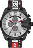 Diesel Mega Chief Chronograph Silver Dial Black Leather Strap Watch For Men - DZ4512 Authentic Buy Shop Now