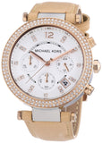 Michael Kors Parker Chronograph White Dial Tan Leather Strap Watch for Women - MK5633 Authentic Buy Shop Now
