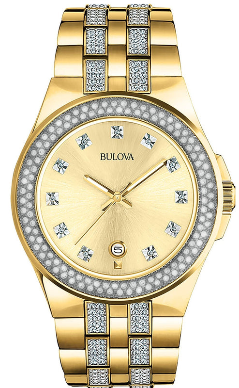 Bulova Crystal Collection Champagne Dial Two Tone Steel Strap Watch for Women - 98B174 Authentic Buy Shop Now