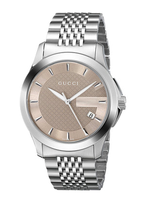 Gucci G Timeless Brown Dial Silver Steel Strap Watch For Men - YA126406 Authentic Buy Shop Now