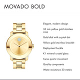 Movado Bold Gold Dial Yellow Gold Steel Strap Watch for Women - 3600104 Authentic Buy Shop Now