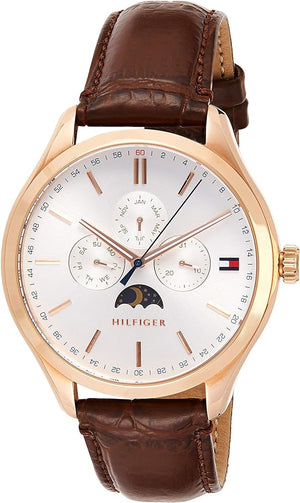 Tommy Hilfiger Oliver Chronograph White Dial Brown Leather Strap Watch for Men - 1791306 Authentic Buy Shop Now
