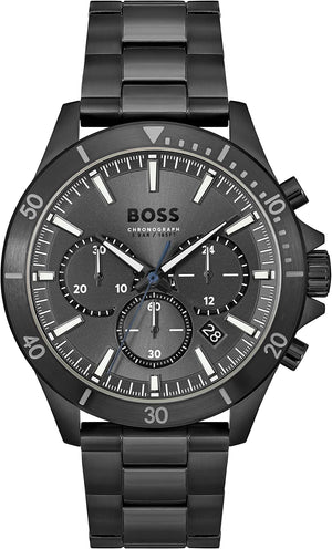 Hugo Boss Troper Chronograph Grey Dial Grey Steel Strap Watch For Men - 1514058 Authentic Buy Shop Now