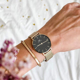 Daniel Wellington Petite Evergold Black Dial Gold Mesh Strap Watch For Women - DW00100345 Authentic Buy Shop Now